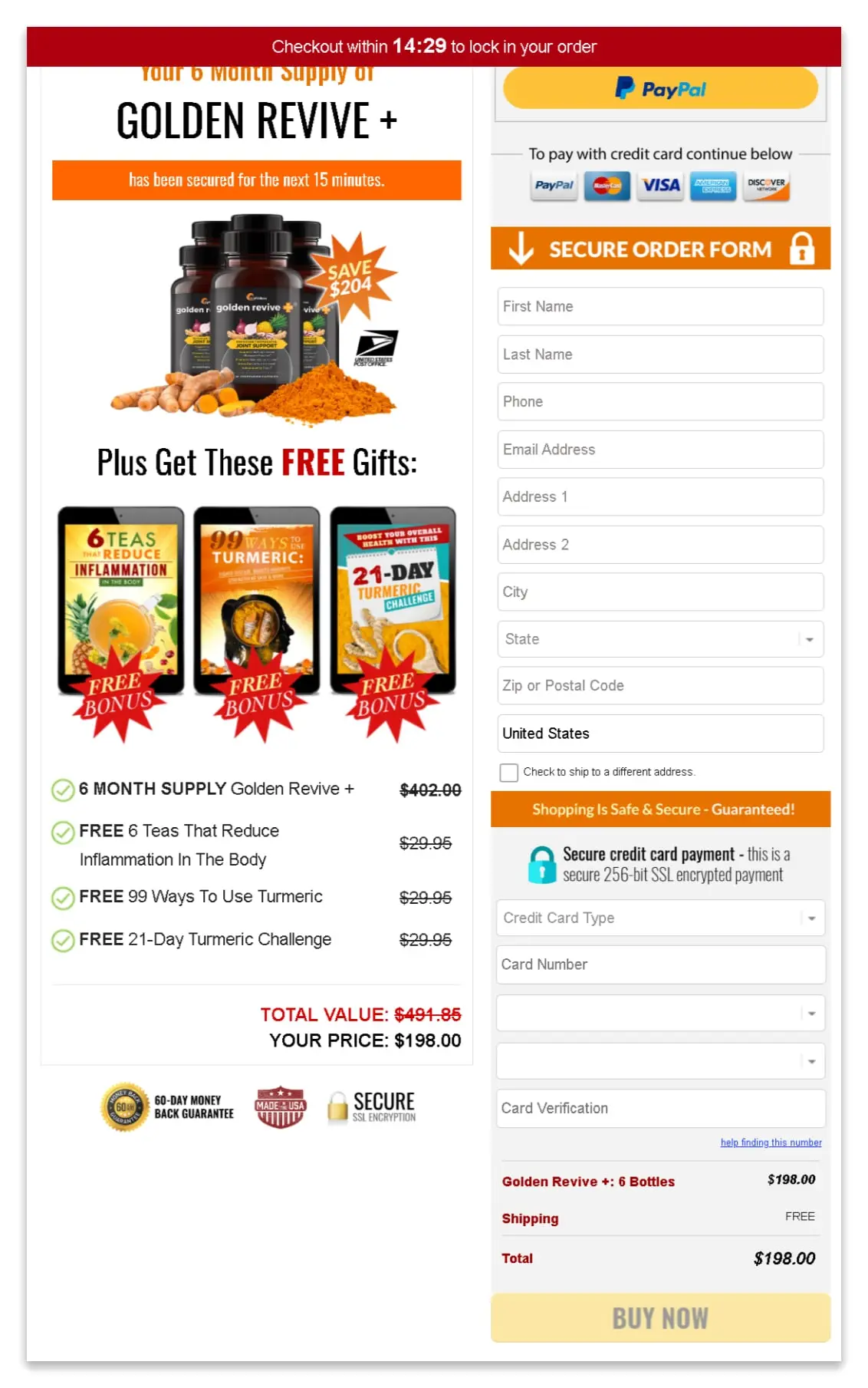 Golden Revive Plus Secure Checkout Page